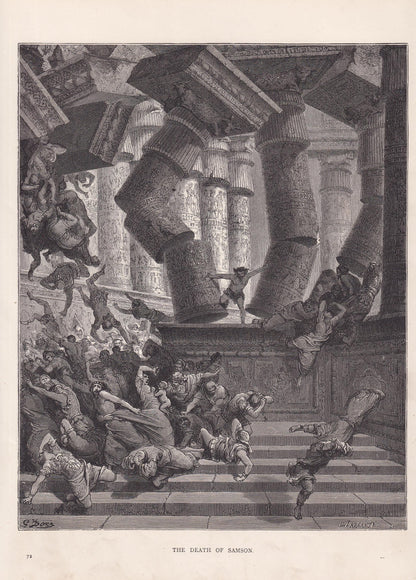 1870 GUSTAVE DORE Print - "The Death of Samson" - Dore Old Testament Bible Wall Art - Dore Engraving - 8.5 x 12.2 Inches