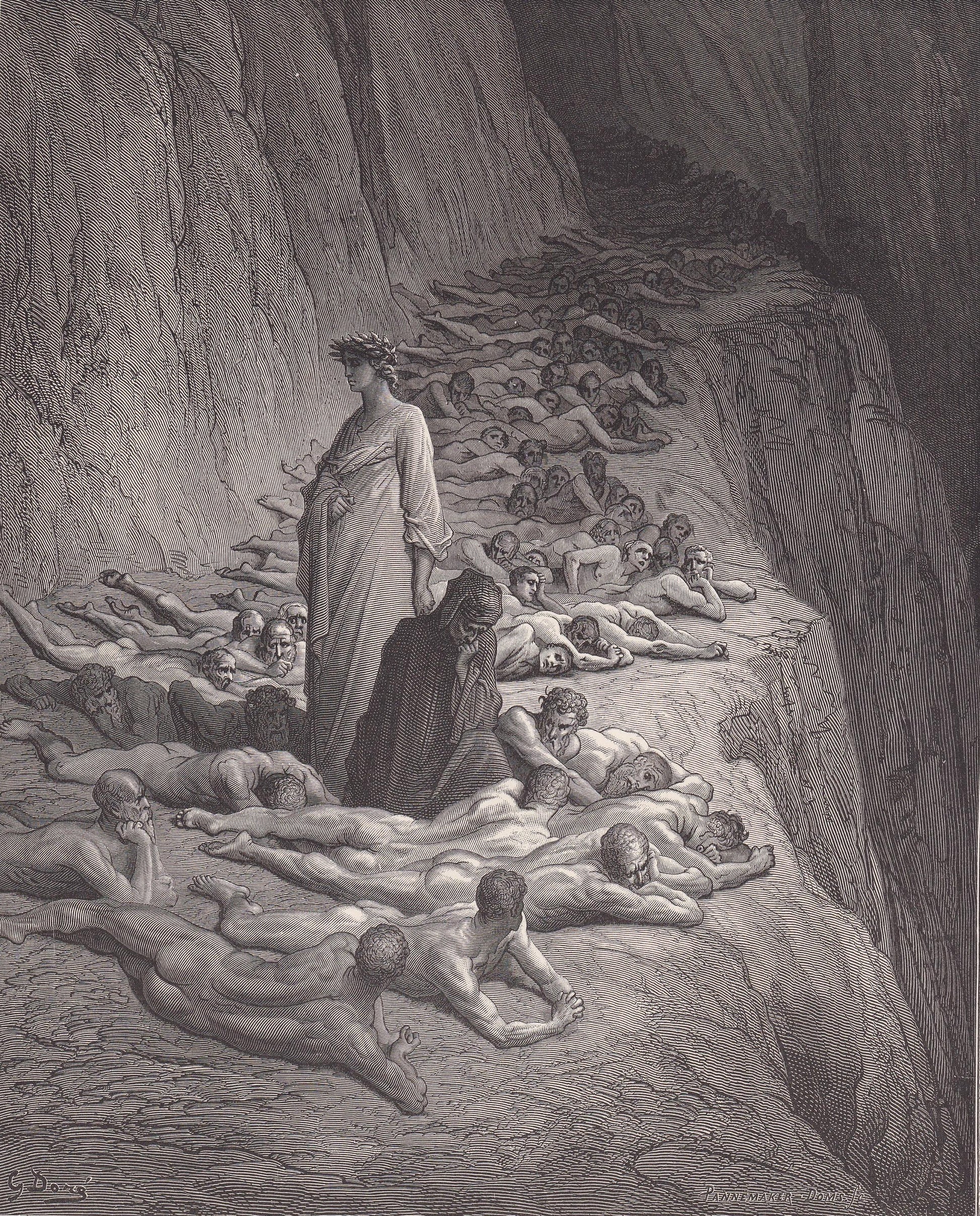 1870 GUSTAVE DORE Print - "Dante and Pope Adrian V" - Antique Dore Wall Art - Dore Dante Inferno Decor - 8.5 x 12.8 Inches