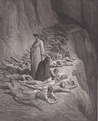 1870 GUSTAVE DORE Print - "Dante and Pope Adrian V" - Antique Dore Wall Art - Dore Dante Inferno Decor - 8.5 x 12.8 Inches
