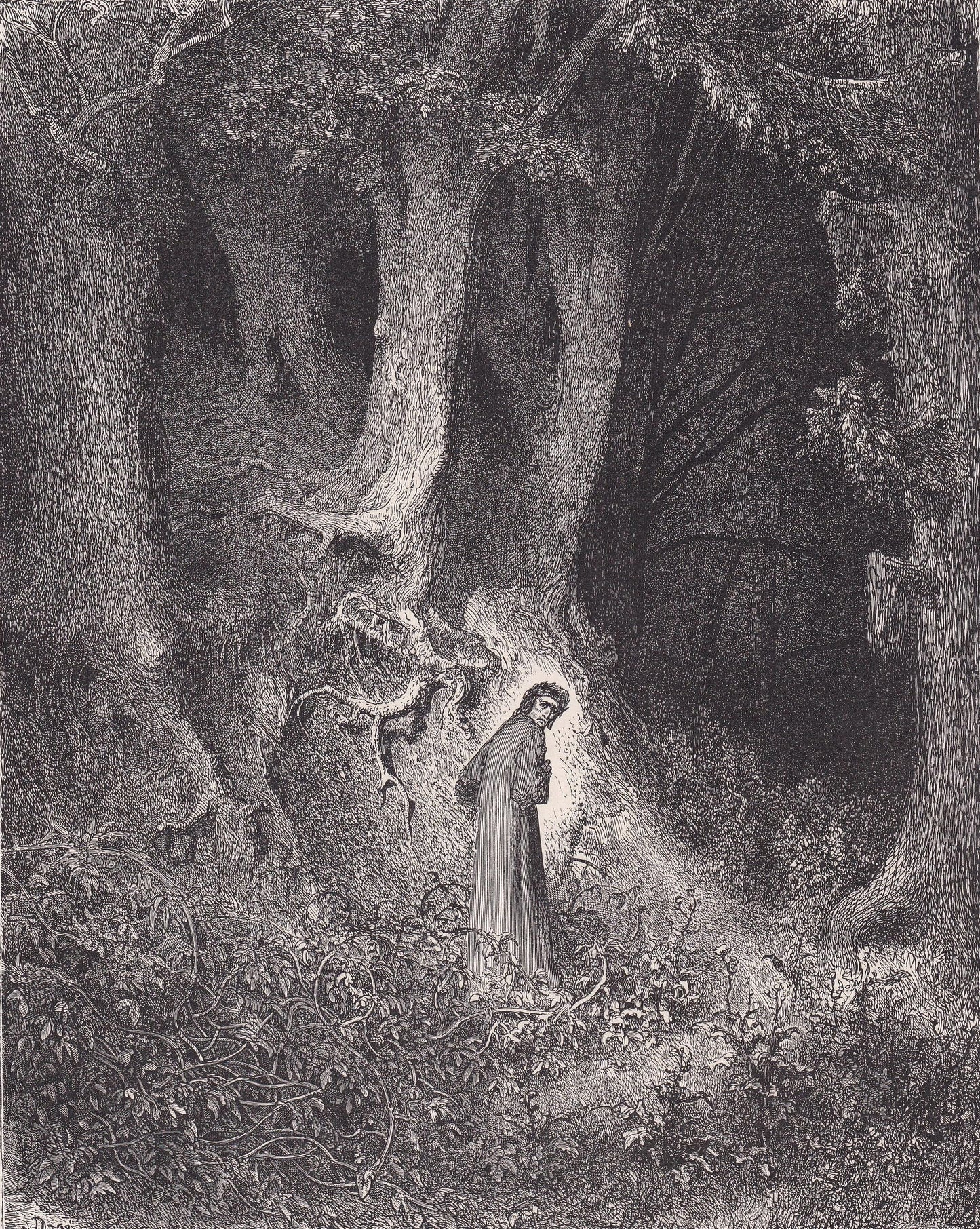 1870 GUSTAVE DORE Print - "Dante in the Gloomy Wood" - Antique Dore Wall Art - Dore Dante Inferno Decor - 8.5 x 12.8 Inches