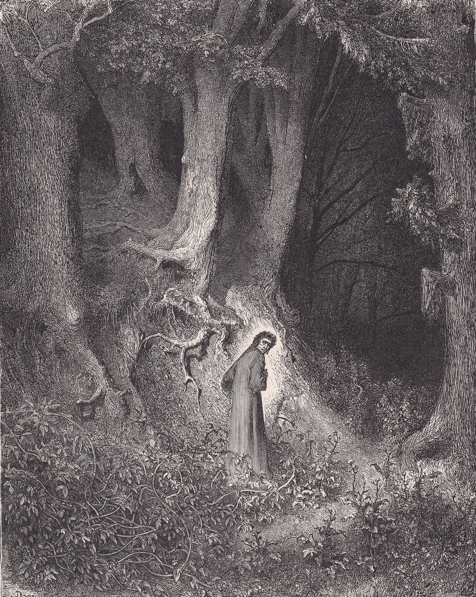 1870 GUSTAVE DORE Print - "Dante in the Gloomy Wood" - Antique Dore Wall Art - Dore Dante Inferno Decor - 8.5 x 12.8 Inches