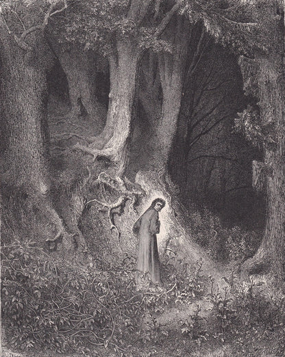 1870 GUSTAVE DORE Print - "Dante in the Gloomy Wood" - Antique Dore Wall Art - Dore Dante Inferno Decor - 8.5 x 12.8 Inches
