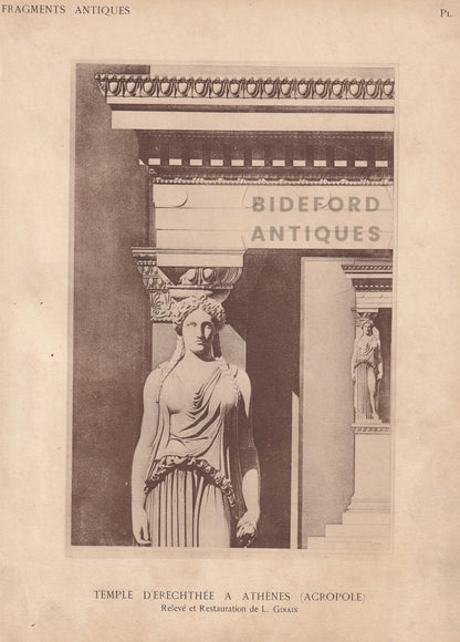 c. 1910 ERECHTHEION CARYATID, ACROPOLIS - Roman Architecture Print - Roman Greek History - Gift Decor - 8.6 x 12 Inches