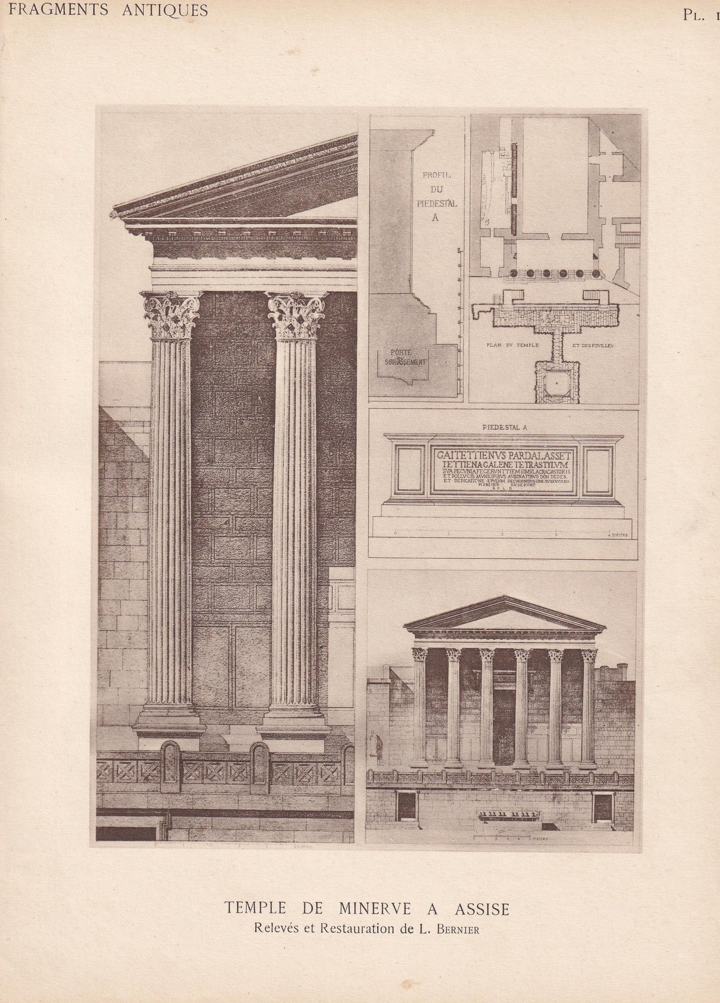 c. 1910 TEMPLE Of MINERVA, Assisi, Italy - Roman Architecture Print - Roman Greek History - Gift Decor - 8.6 x 12 Inches