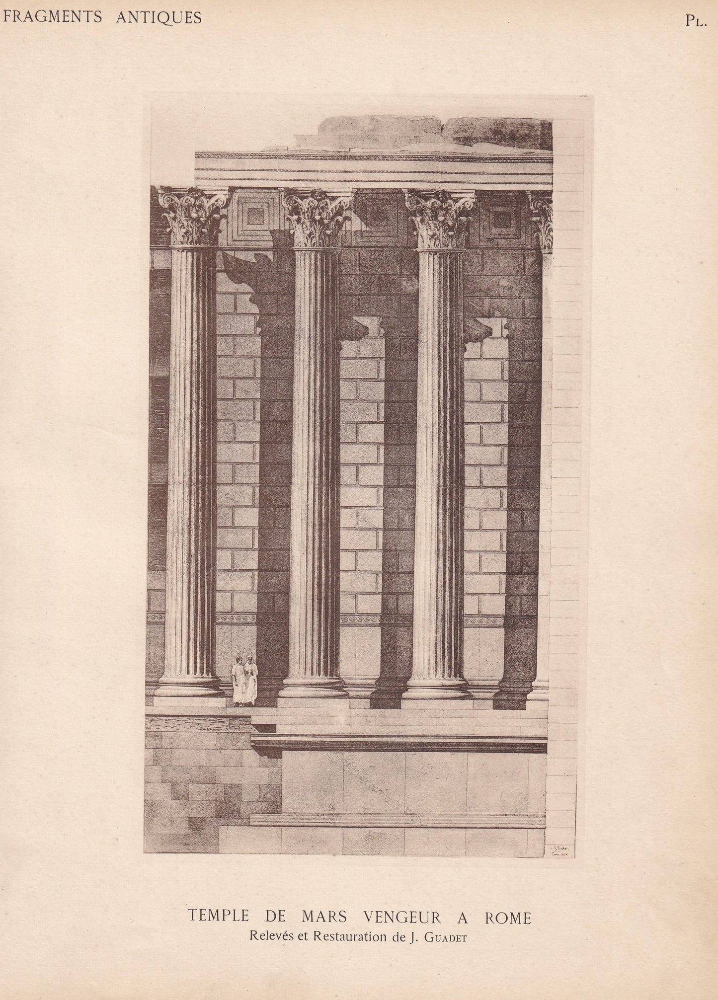 c. 1910 TEMPLE Of MARS the AVENGER, Rome, Italy - Roman Architecture Print - Roman Greek History - Gift Decor - 8.6 x 12 Inch