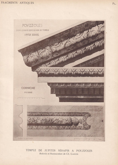 c. 1910 TEMPLE Of SERAPIS, POZZUOLI, Italy - Roman Architecture Print - Roman Greek History - Gift Decor - 8.6 x 12 Inches