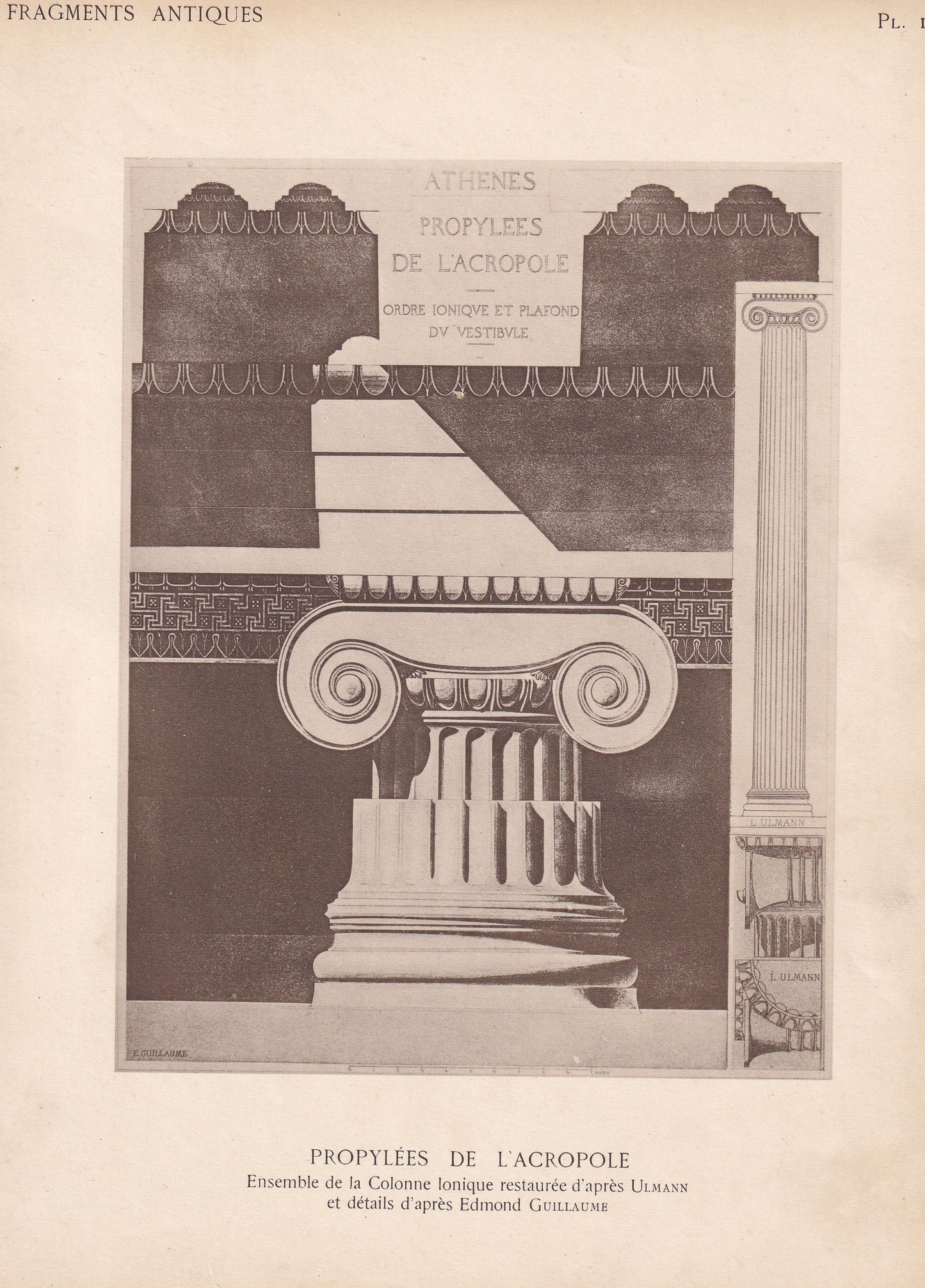 c. 1910 ACROPOLIS PROPYLAEA, Ionic Capital - Roman Architecture Print - Roman Greek History - Gift Decor - 8.6 x 12 Inches