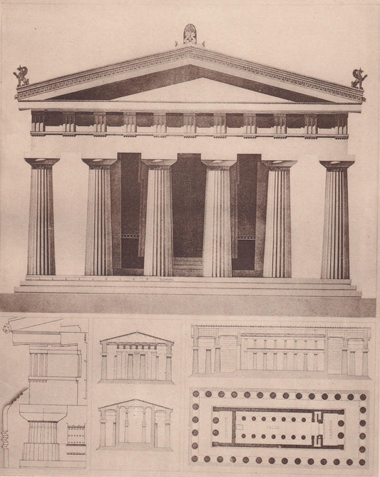 c. 1910 TEMPLE OF NEPTUNE, At Paestrum - Roman Architecture Print - Roman Greek History - Gift Decor - 8.6 x 12 Inches