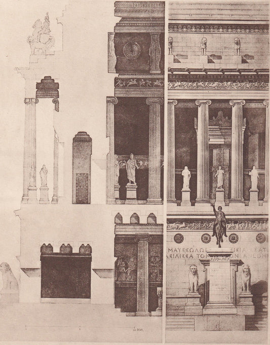 c. 1910 TOMB OF MAUSOLUS, at Halicarnassus - Roman Architecture Print - Roman Greek History - Gift Decor - 8.6 x 12 Inches