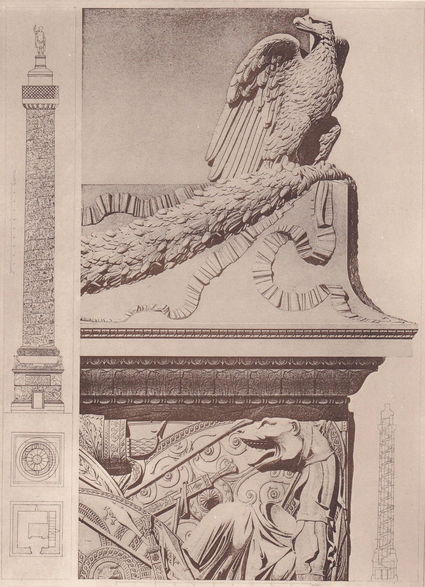 c. 1910 TRAJAN'S COLUMN In ROME - Roman Architecture Print - Roman Greek History - Gift Decor - 8.6 x 12 Inches