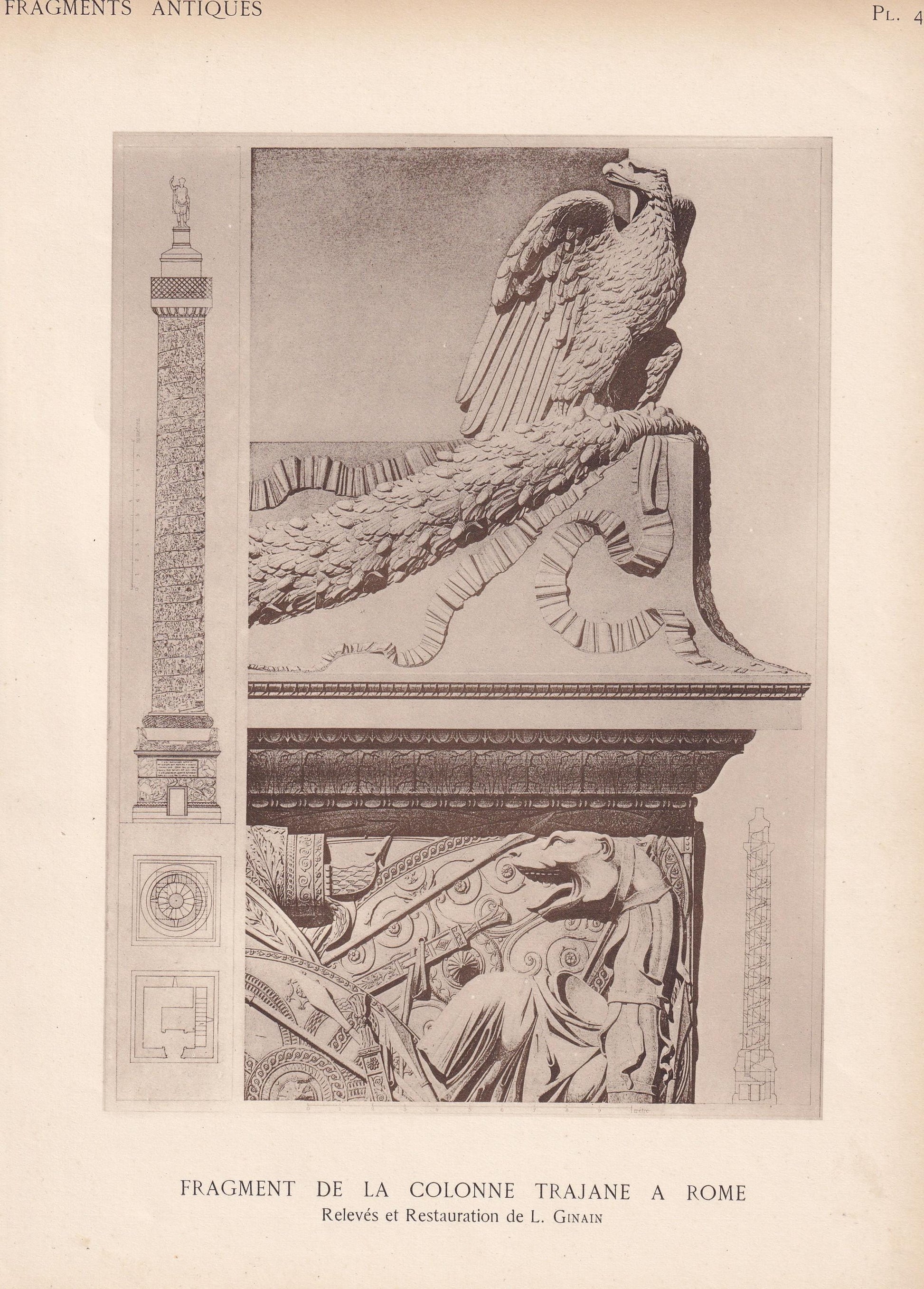 c. 1910 TRAJAN'S COLUMN In ROME - Roman Architecture Print - Roman Greek History - Gift Decor - 8.6 x 12 Inches