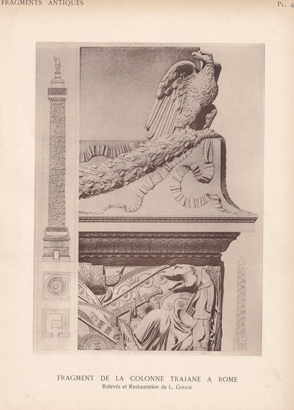 c. 1910 TRAJAN'S COLUMN In ROME - Roman Architecture Print - Roman Greek History - Gift Decor - 8.6 x 12 Inches