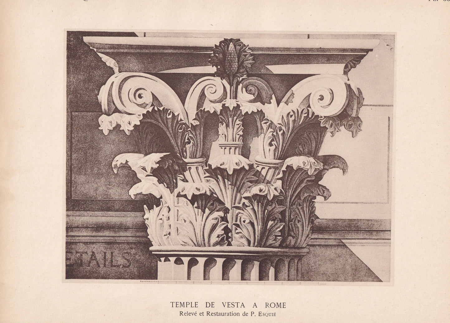 c. 1910 TEMPLE OF VESTA, In Rome - Roman Architecture Print - Roman Greek History - Gift Decor - 8.6 x 12 Inches