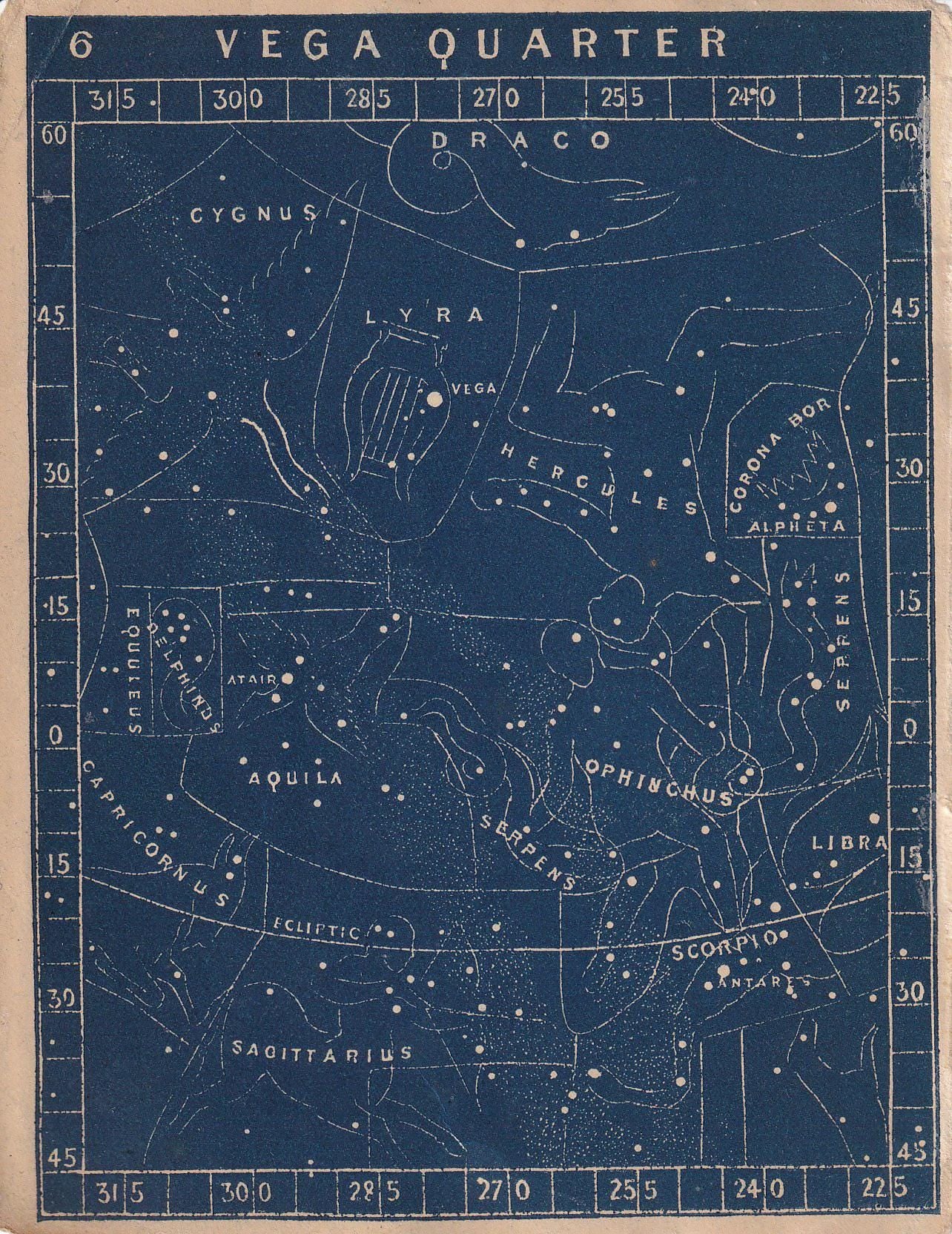 1900 STAR MAP Print - VEGA Quarter - Constellations Wall Art - Antique Astronomy Decor - Vintage Print - 4.5 x 5.5 Inches