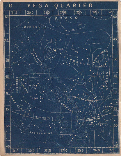 1900 STAR MAP Print - VEGA Quarter - Constellations Wall Art - Antique Astronomy Decor - Vintage Print - 4.5 x 5.5 Inches