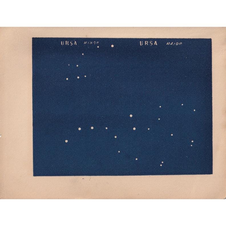 1900 STAR MAP Print - URSA Major & Minor - Constellations Wall Art - Antique Astronomy Decor - Vintage - 4.5 x 5.5 Inches