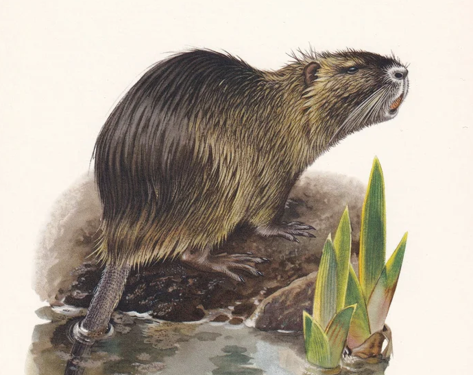 1960 NUTRIA aka COYPU Print - Vintage Animal Wall Art - 7.5 x 10.6 Inches