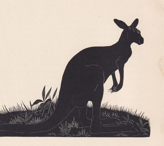 1929 KANGAROO Print Wood Engraving - Kangaroo Wall Art - Zoology Print - Antique Animal Print - 94 Years Old - 8 x 7.25 Inches