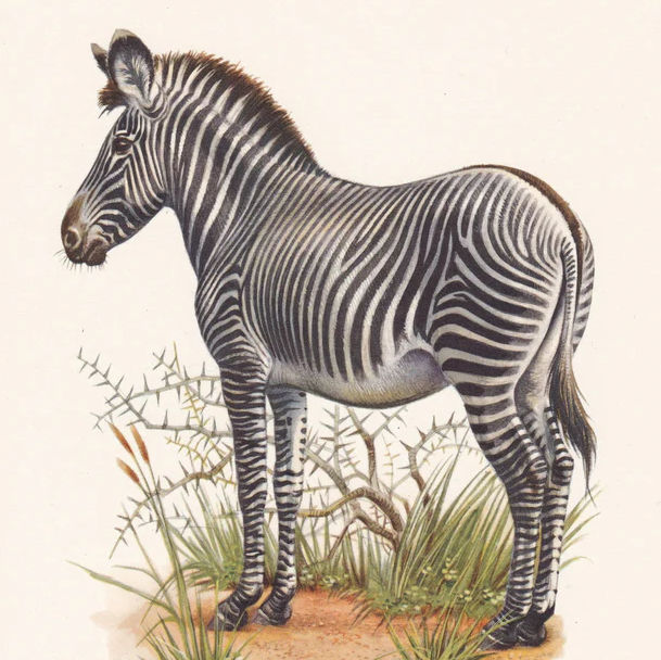 1960 GREVY'S ZEBRA Print - Vintage Animal Wall Art - 7.5 x 10.6 Inches